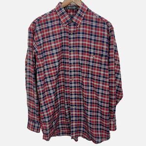 Claybrooke Wrinkle‎ Free Oxford Shirt M Red Blue Plaid